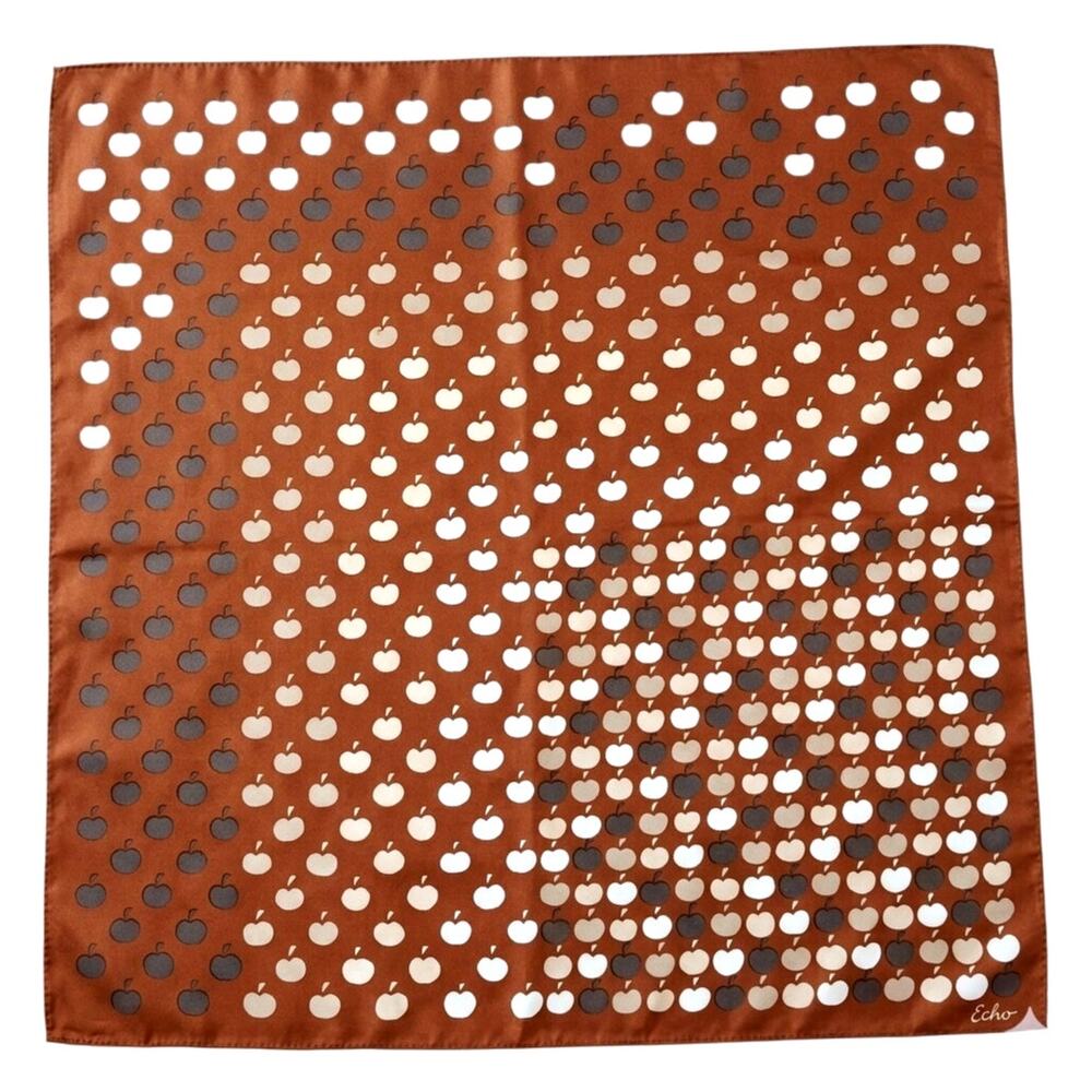 Echo Apple Print Scarf Square Lightweight Brown White Gray 23"